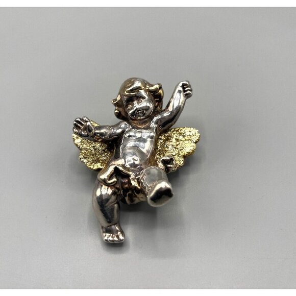 Sterling Silver Winged Cherub Brooch Baby Angel Pin 925 27 Grams - Picture 1 of 11